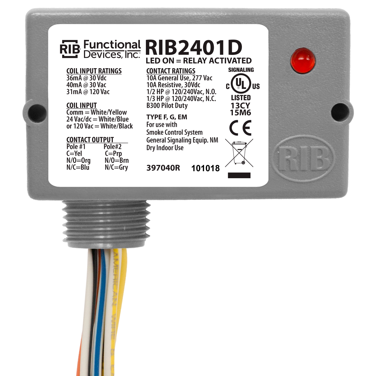 RIB2401D | ENCLOSED RELAY 10AMP DPDT 24VA