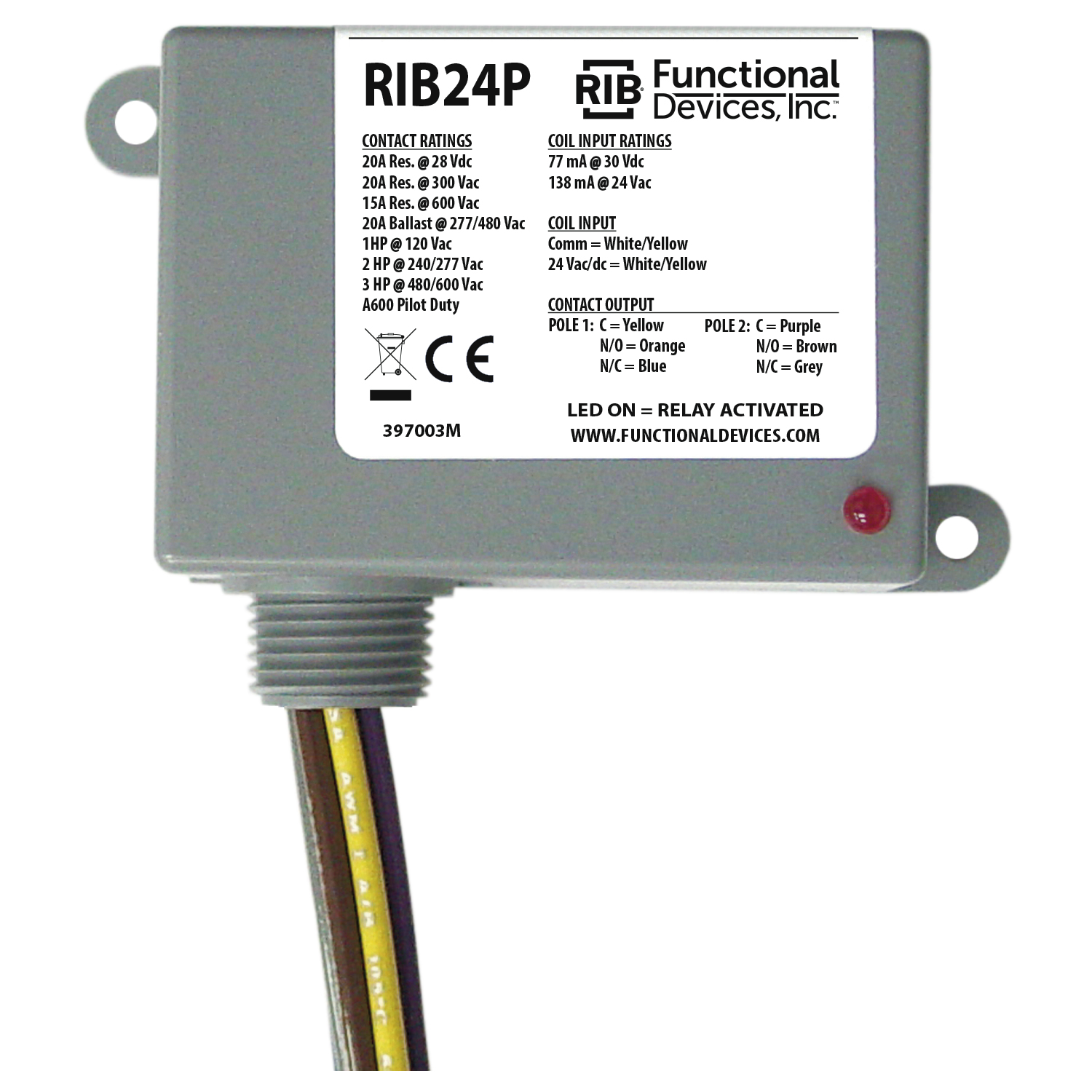RIB24P | ENCLOSED RELAY 20AMP DPDT 24VA