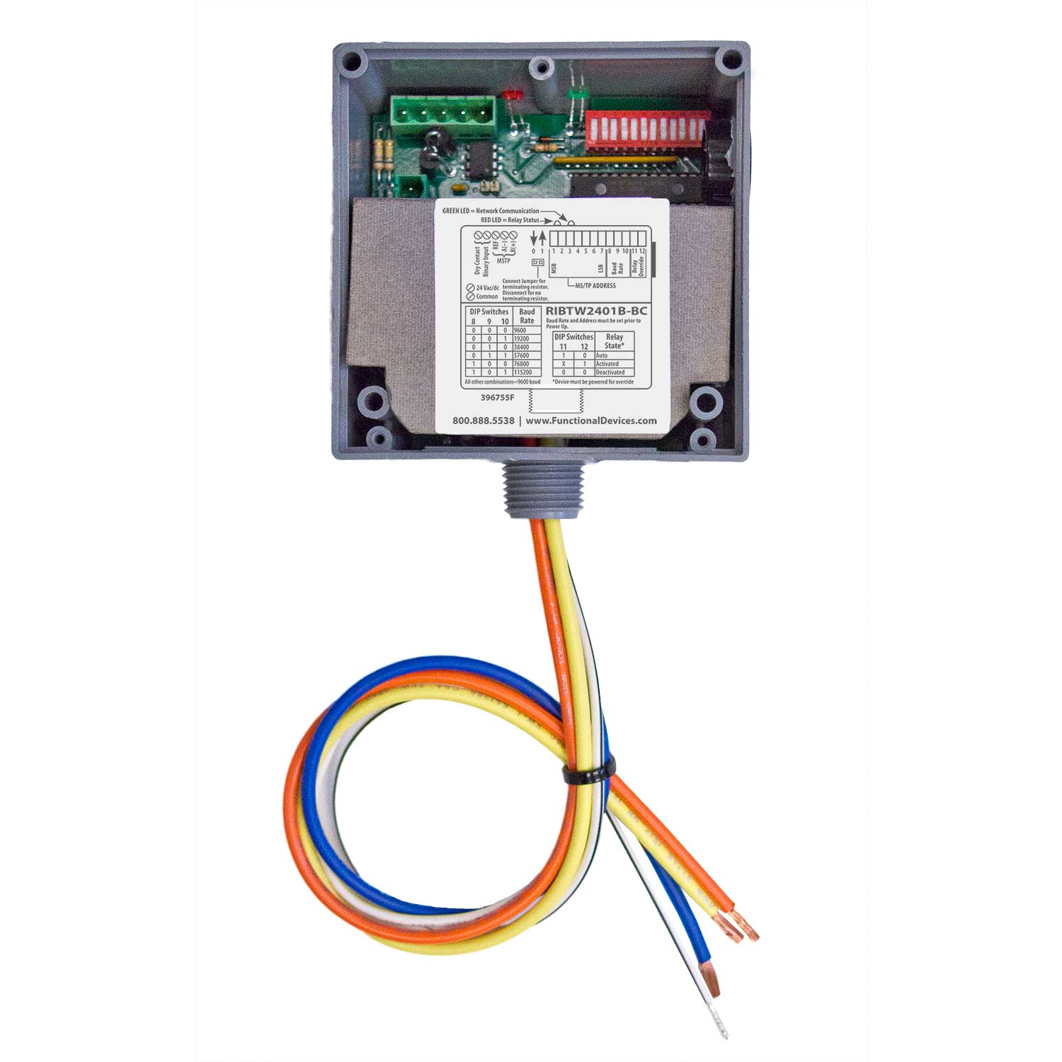 RIBTW2401B-BC | BACNET ENCLOSED RELAY 20AMP SP 24VAC/DC/120VAC DIGIT INPUT