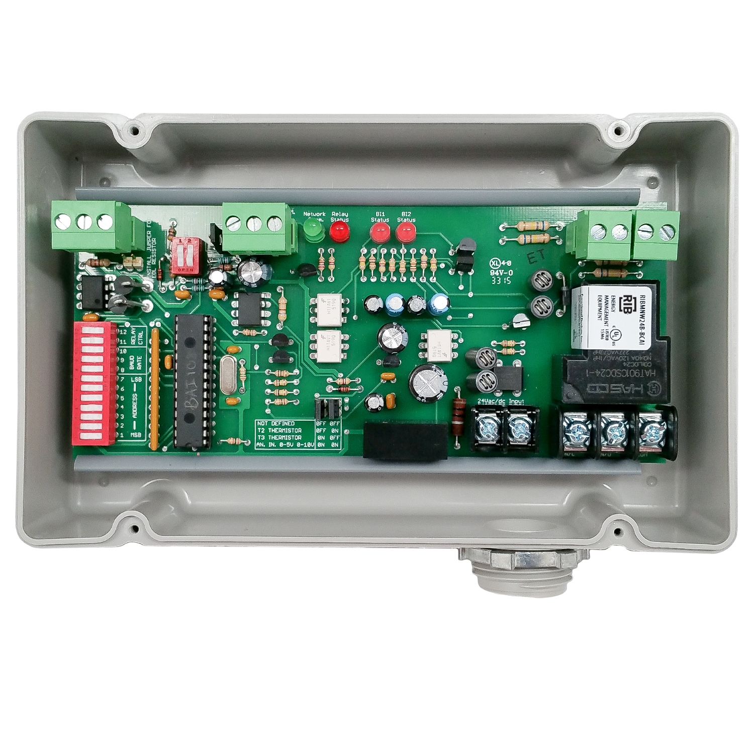 RIBTW24B-BCAI | BACNET ENCLOSED RELAY 20AMP 24 24VAC/DC; ANALOG IN