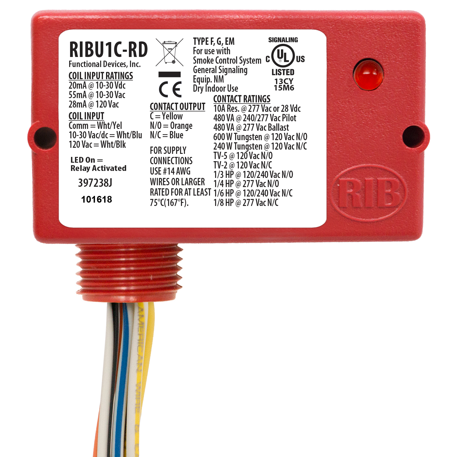 RIBU1C-RD | ENCLOSED RELAY 10AMP SPDT 10-3 10-30VAC/DC/120VAC RED HSG