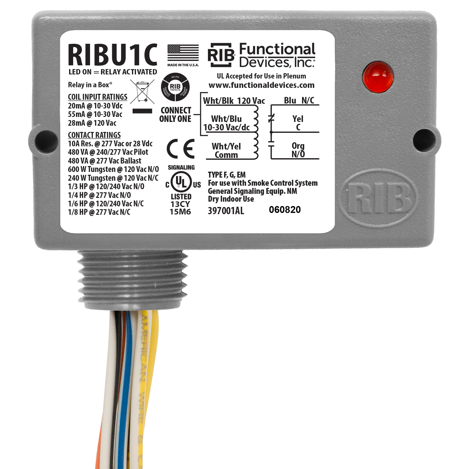 RIBU1C | ENCLOSED RELAY 10AMP SPDT 10-3 120VAC