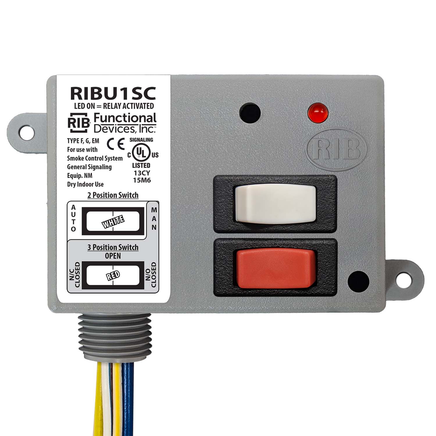 RIBU1SC | ENCLOSED RELAY 10AMP SPDT + OV SPDT + OVERRIDE 10-30VAC/DC/120VAC