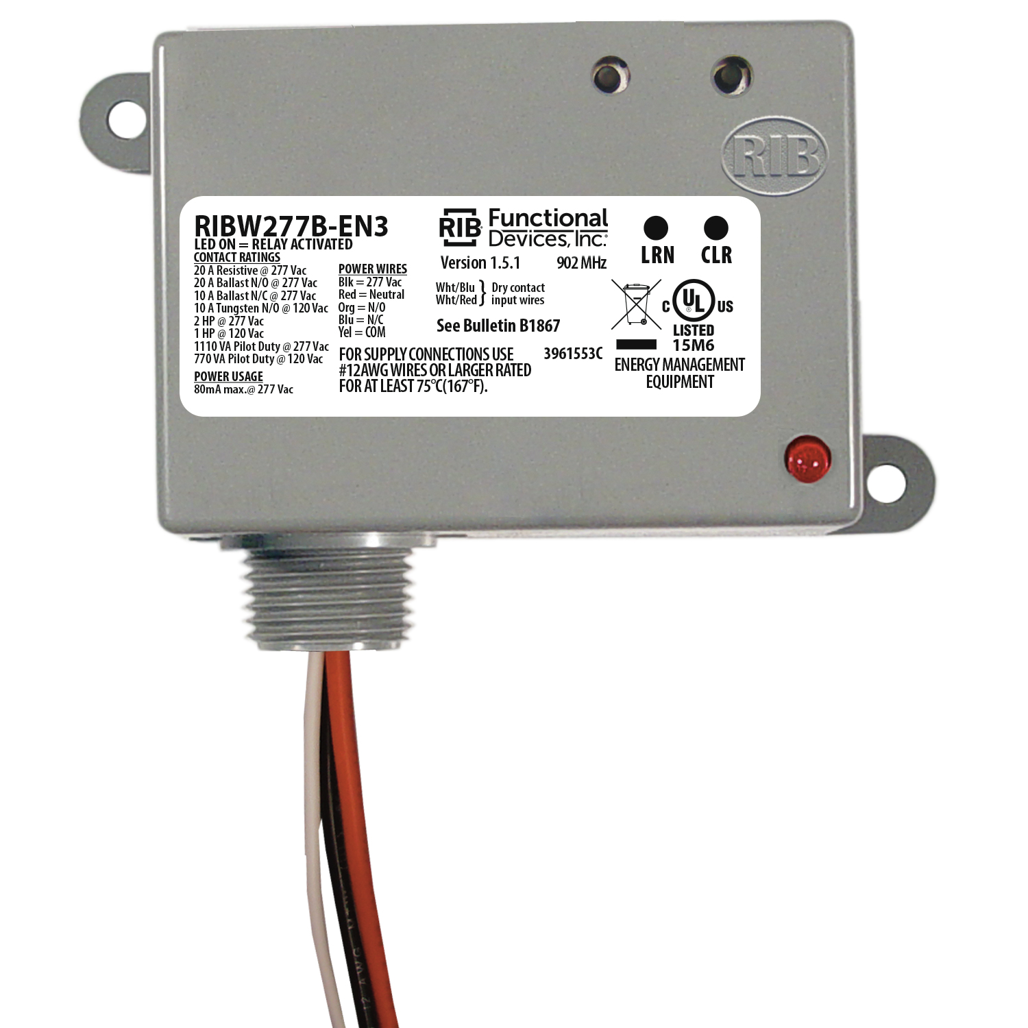 902 Mhz Transceiver Module RIBW277B-EN3 | EnOcean® 902 MHz Enclosed Wireless Relay Transceiver ...